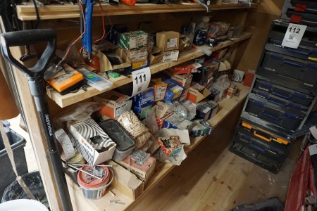 Contents on 2 shelves of various sheds, nails, etc.