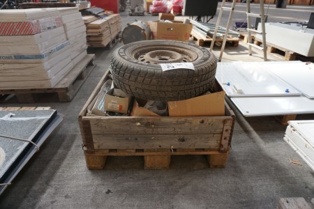 Pallet with various fittings, tires etc.