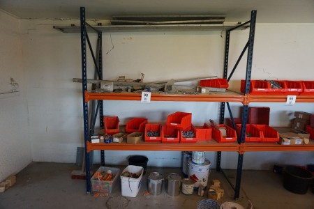 Contents on pallet rack, various bolts, nuts, etc.