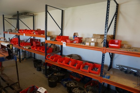 Contents on pallet rack, various bolts, nuts, washers, etc.