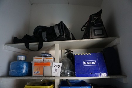 2 shelves with various turf & fresh air equipment