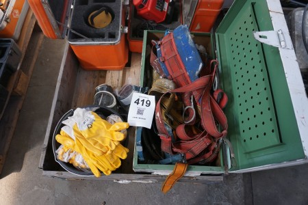 Lot of fall arresters & work gloves etc.
