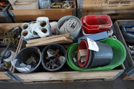 Pallet with various buckets, hose & couplings etc.