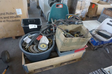 Pallet with various welding cables, cutting discs, etc.