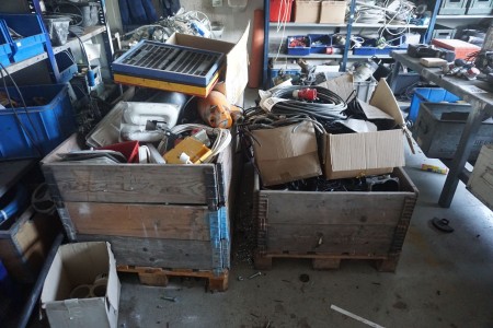 2 pallets containing various spare parts, cables + switchboards etc.