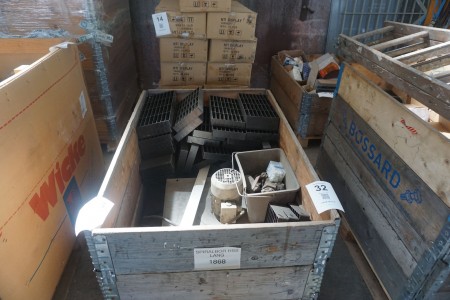 Pallet with various drawer inserts, electric motor, etc.