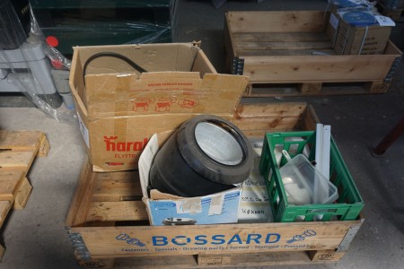 Pallet with various work boards & power plugs etc.