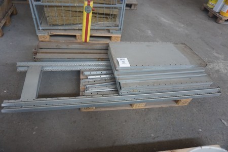 2 compartment workshop shelving + various hangers for pallet racking