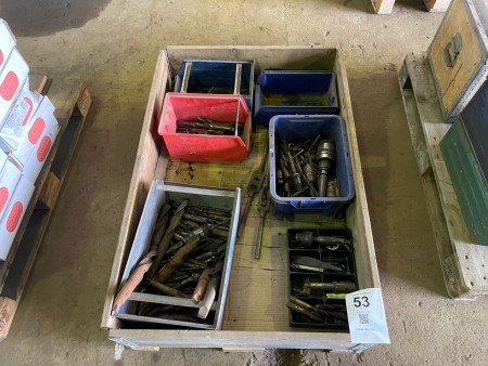 Pallet with various cone drill bits, etc.
