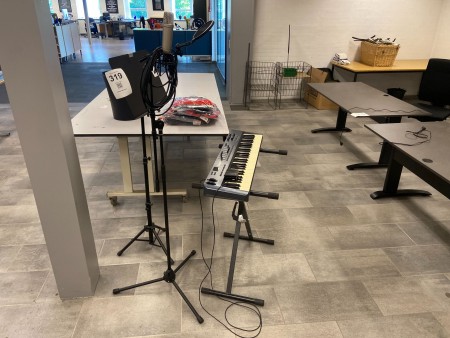 Music stand, piano and microphone