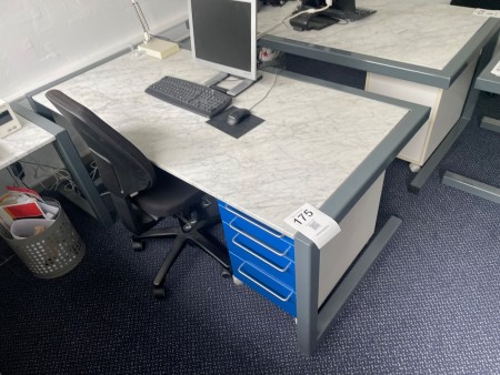 Desk in marble/iron incl. office chair, drawer cassette, monitor, keyboard, mouse, etc.