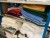 Contents of 3-bay workshop shelf of various cuts, fabrics, textiles, etc.