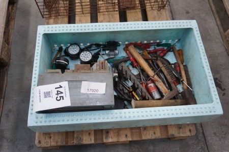 Box with various hand tools