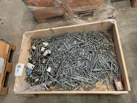 Pallet with a large batch of bolts, nuts, etc.