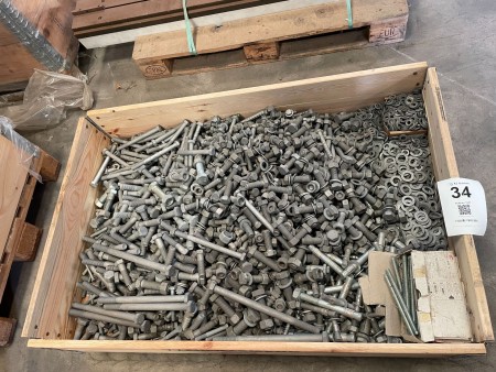 Pallet with a large batch of strong bolts, nuts, etc.