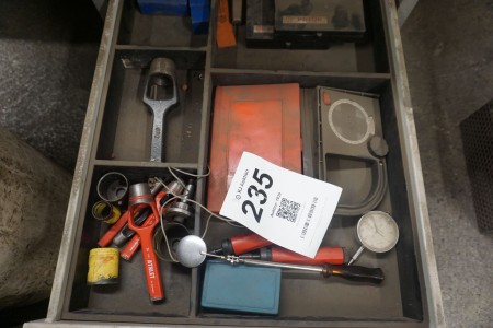 Contents of 2 shelves of various mowing tools, etc.