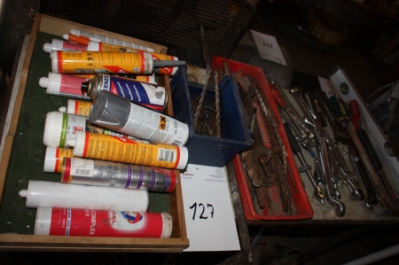 Miscellaneous supplies, tools, etc. on board. Table included