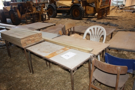 10 tables + chairs + impregnated boards, etc.
