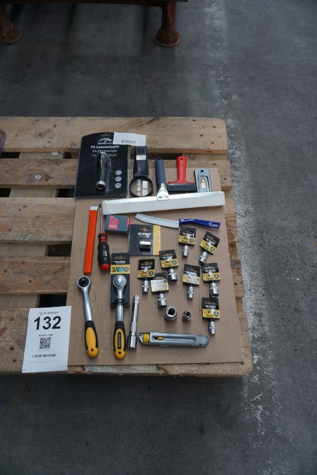 Various hand tools, tops, etc.