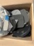 Box with misc. Motorcycle accessories, protection, helmet bags, etc.