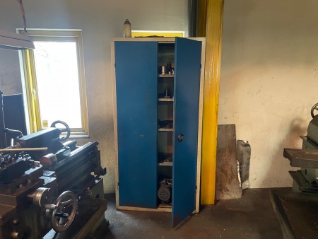 Workshop cabinet containing various tools for lathes, etc.