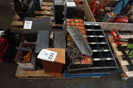 5 pieces. assortment shelves containing various bolts, nuts, washers, etc.