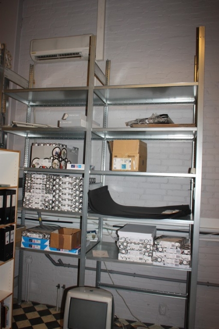 2 section steel shelving, width / section = 100 x height = 300 x depth = 60 cm + high bookcase, 5 shelves