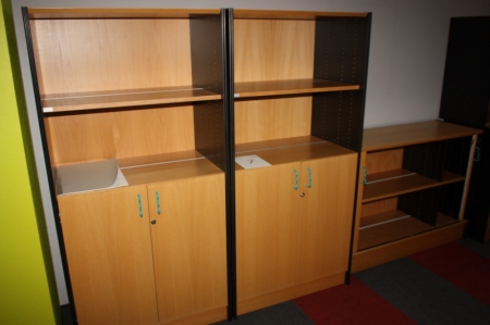 B8 furniture: 2 x high bookcase with doors + bookcase with roller shutters front in 2 parts + 2 x filing cabinet with uppers with shelves