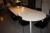 Dining table, 6 sections, white melamine, steel edge, approx. 320 x 120 cm + 10 chairs, chrome and leather + glass bowl, etc.