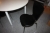 Spisebord, 6 sektioner, hvid melamin, stålkant, ca. 320 x 120 cm + 10 stole, chromstel + læder + glasbowle med videre