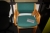 3 chairs in molded beech, green cloth cover + chair + round table in 2 parts, ø 120 cm