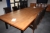 Conference table, hardwood gluelam, 350 x 155 cm, 5 steel legs + 8 chairs, black leather