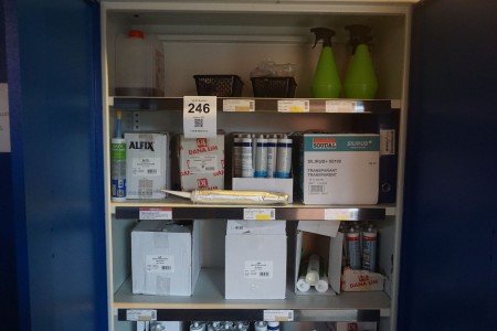 Contents on 3 shelves of various sanitary silicone & sanitary sealant