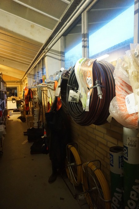 3 pieces. water hoses + various waders, cable reels, etc.