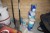 Various buckets of water-based interior paint, panel trolley, etc.