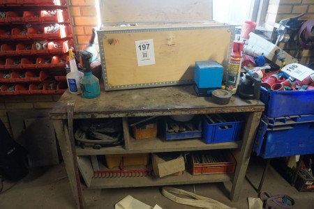 Workshop table incl. wooden toolbox with contents