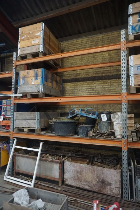 Contents of 5 shelves of various pallets & racks with contents of various iron elements