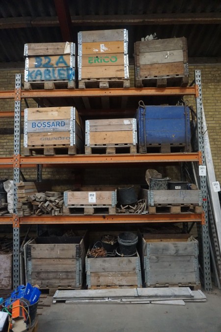 Contents of 1 compartment of various pallets with fittings, iron/wooden components, etc.