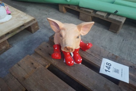 Pig with red boots. Can stand outside and inside