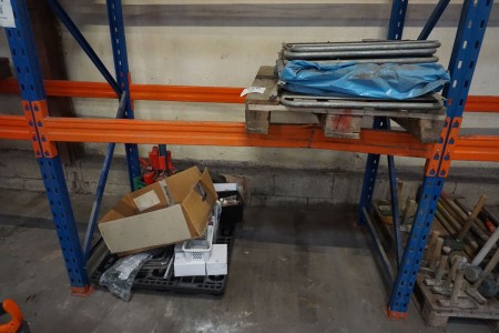 2 pallets with various signs, fire extinguishers etc.