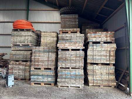 About 82 pallets with casting boxes for concrete