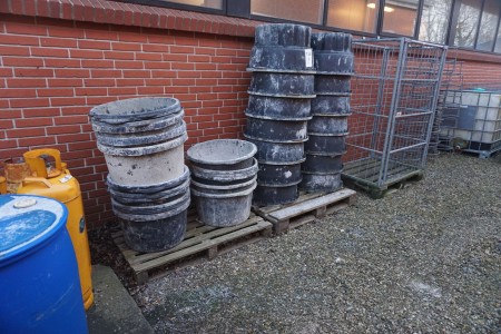 Lot of brick tubs, iron racks, pallet tank