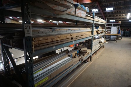 2-bay pallet rack with contents of various profiles, lists, etc.