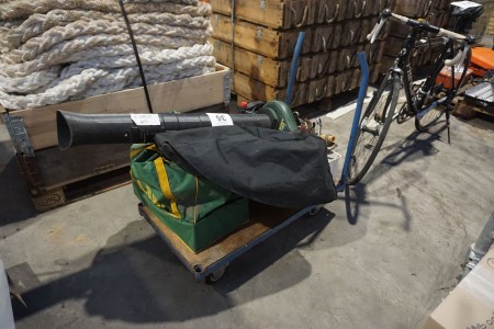Leaf blower, Bosch + trolley and box with various hand tools