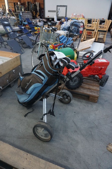Golf cart with back and clubs