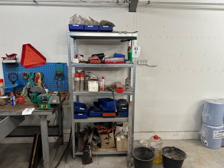 Workshop shelf with contents of various tools, etc.