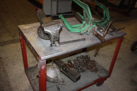 Trolley with vice, 2 pullers, spring suspension tool balancer, lifting beams and lifting chains