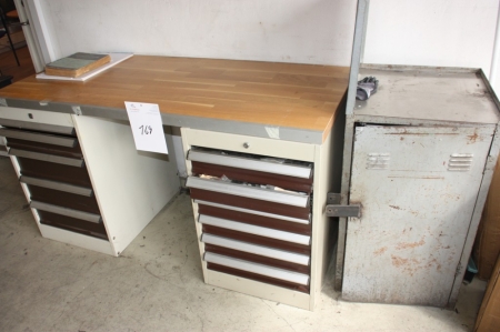Workshop bench with 2 drawers + Tool Cabinet with Content