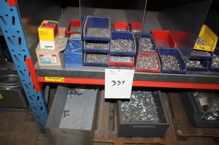Contents of pallet rack + 9 compartments on the 1st shelf in the rack (screws, bolts, etc.)