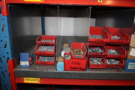 Content of 7 compartments on a shelf in the rack (bolts)